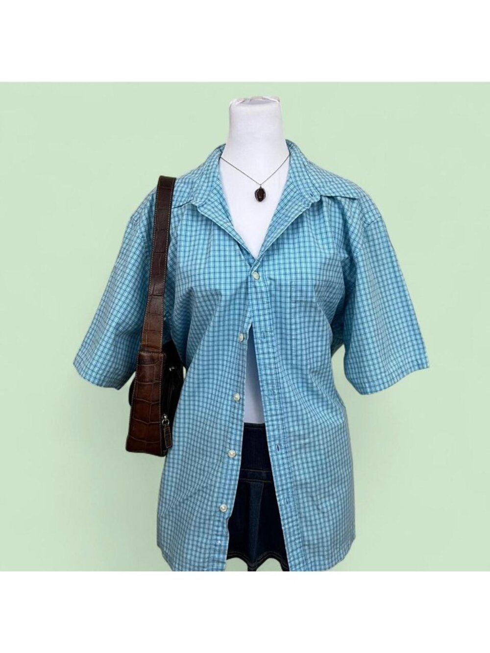 y2k blue plaid preppy skater button down shirt